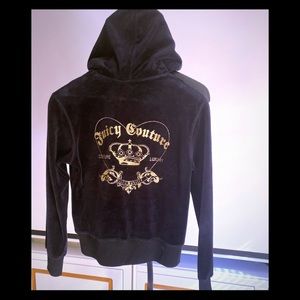 Juicy zip up velour jacket. Black with gold print